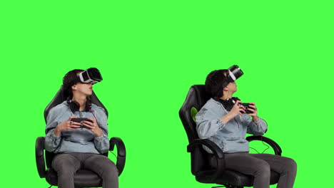 Player-enjoying-cyberspace-gaming-competition-with-vr-glasses-on-smartphone
